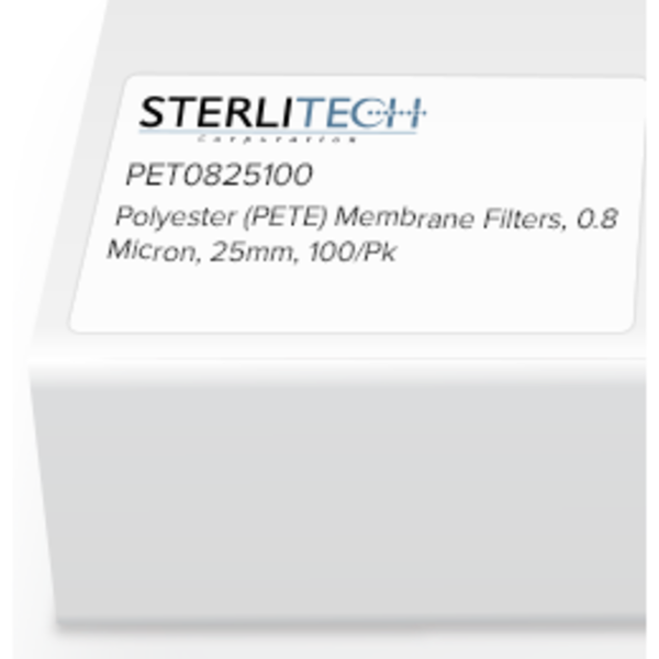 Sterlitech Polyester (PETE) Membrane Filters, 0.8 Micron, 25mm, PK100 PET0825100